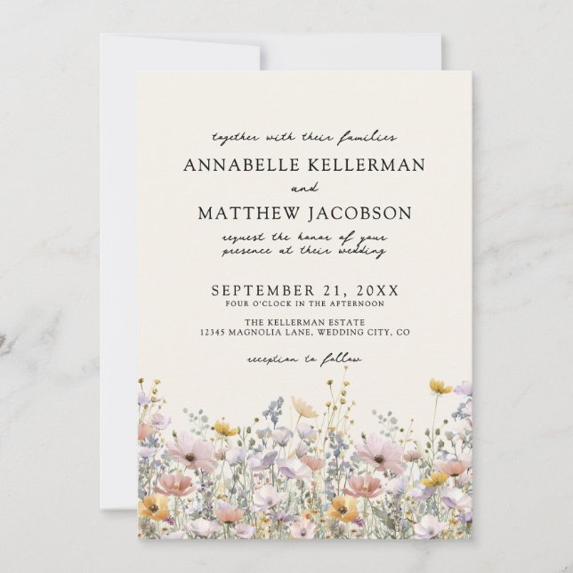 Invitation Floral Boho Beige Wildflower Wedding (Devant)
