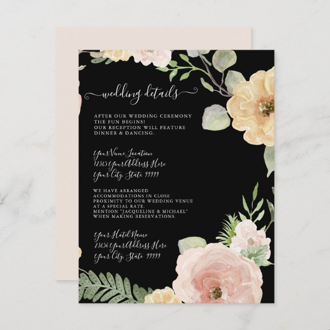 Invitation Floral Boho Blush Mustard Foliard Détails du Maria (Devant / Derrière)