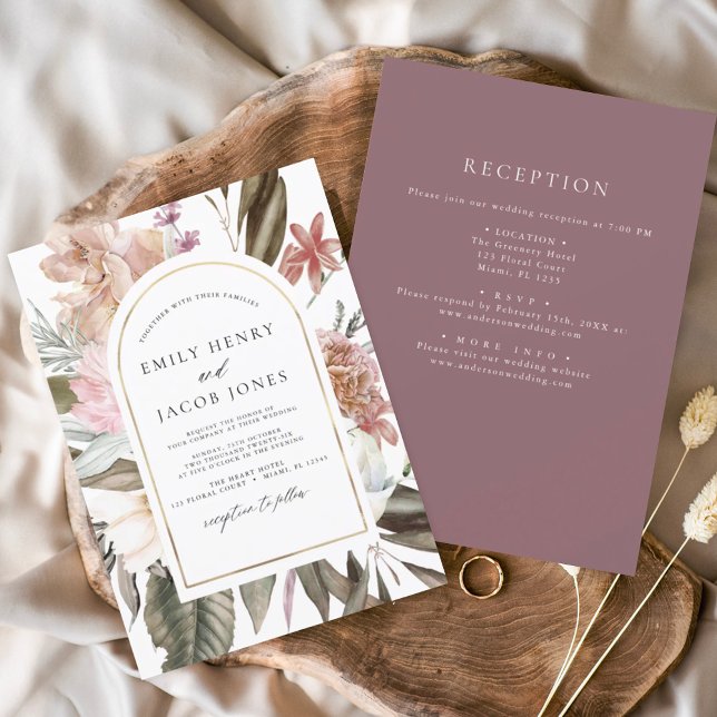 Invitation Floral Boho de Bourgogne tout en un Mariage (Créateur téléchargé)
