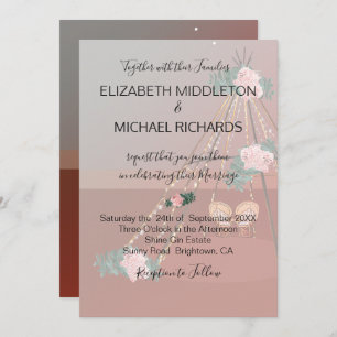 Invitation Floral Boho Desert Rustic Teepee / Tipi Mariage