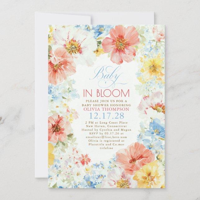 Invitation Floral Boho Elegant Baby in Bloom Baby Shower (Devant)