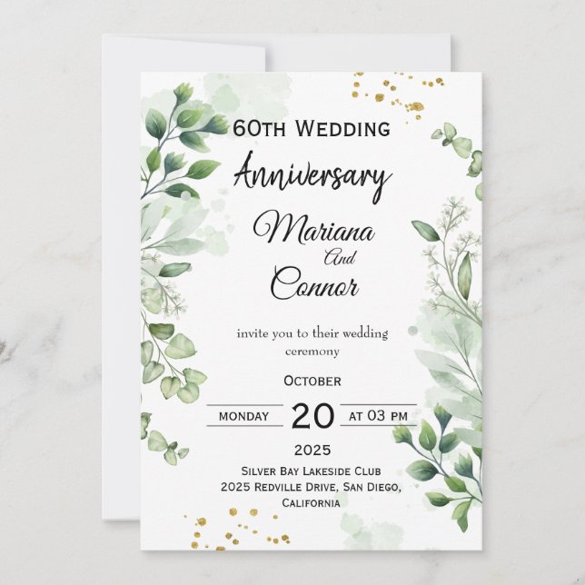 Invitation Floral Boho Greenery Wedding Anniversary  (Devant)