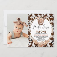 Floral Boho Highland Cow Imprimer Photo 1er annive