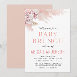 Invitation Floral Boho Pampas Aquarelle Bébé Brunch Invitat
