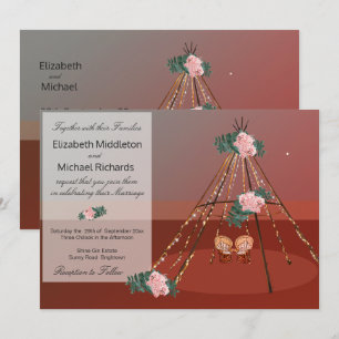 Invitation Floral Boho Rustique Desert Teepee / Tipi Mariage