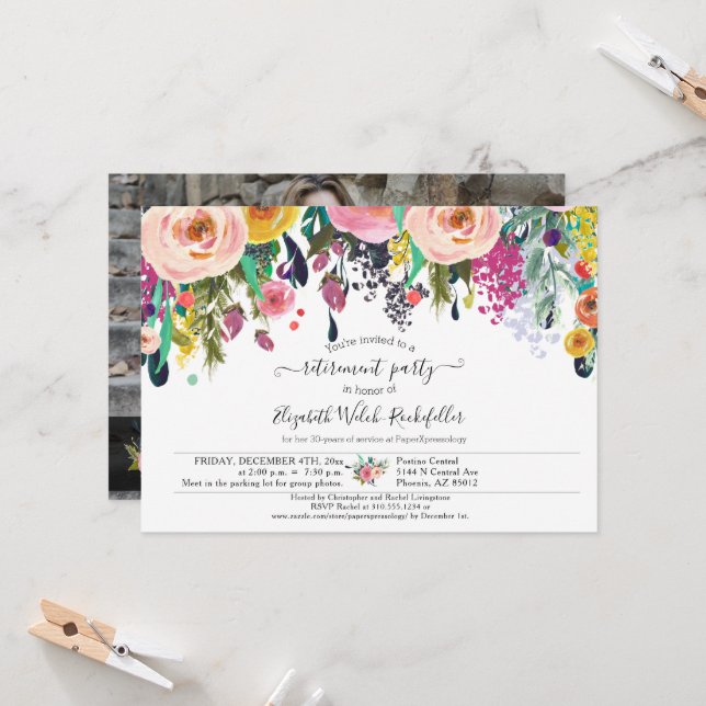 Invitation Floral Bon Voyage Farewell Retraite Party Photo (Devant/Arrière en situation)