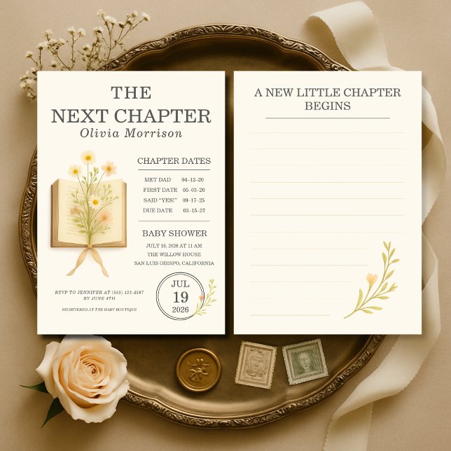 Invitation Floral Books Next Chapter Begins Baby Shower (Créateur téléchargé)