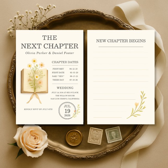 Invitation Floral Books Next Chapter Begins Wedding (Créateur téléchargé)