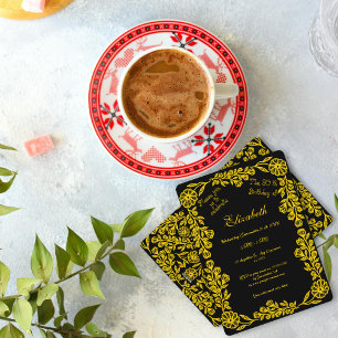 Invitation Floral botanique noir et or 30e anniversaire