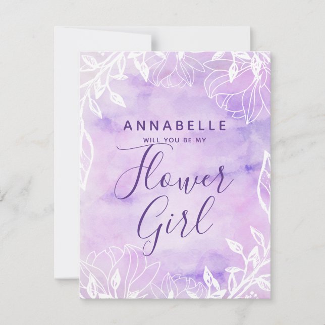 Invitation Floral Botanique Violet Serez-Vous Ma Fille Fleur (Devant)