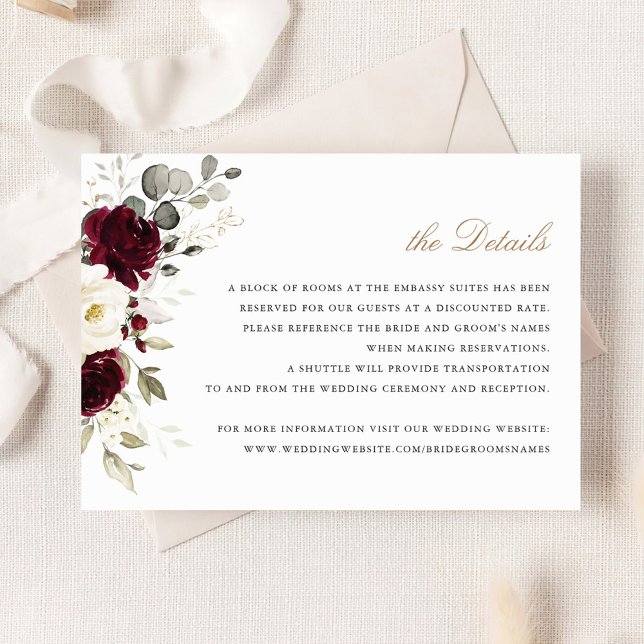 Invitation Floral Bourgogne Blanc Vert Détails Insérer (Créateur téléchargé)