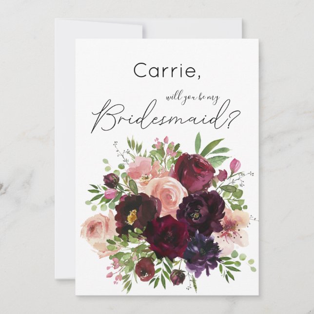 Invitation Floral Bourgogne & Blush Serez-Vous Ma Femme D'Acc (Devant)