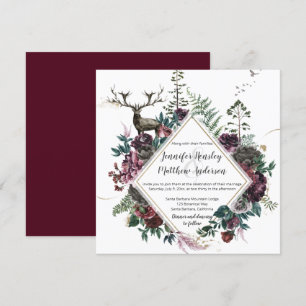 Invitation Floral Bourgogne et gris avec stade et verdure  