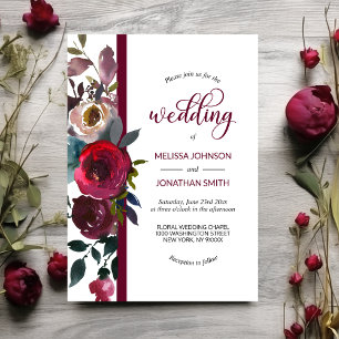 Invitation Floral Bourgogne Marsala Merlot Vins Roses Mariage