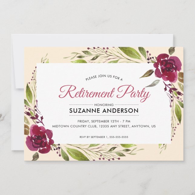 Invitation Floral Bourgogne | Retraite (Devant)