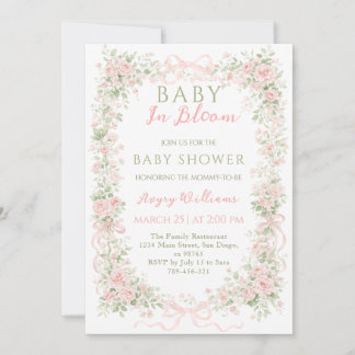 Invitation Floral Bow Baby in Bloom Girl Baby Shower