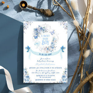 Invitation Floral Bow Crest Sweet Baby Baby shower garçon