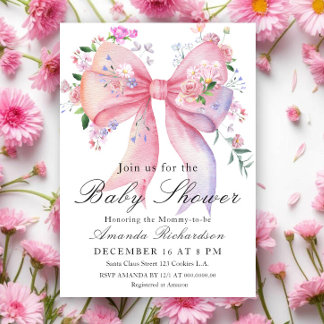 Invitation Floral Bow Elegant Flower Girl Baby Shower