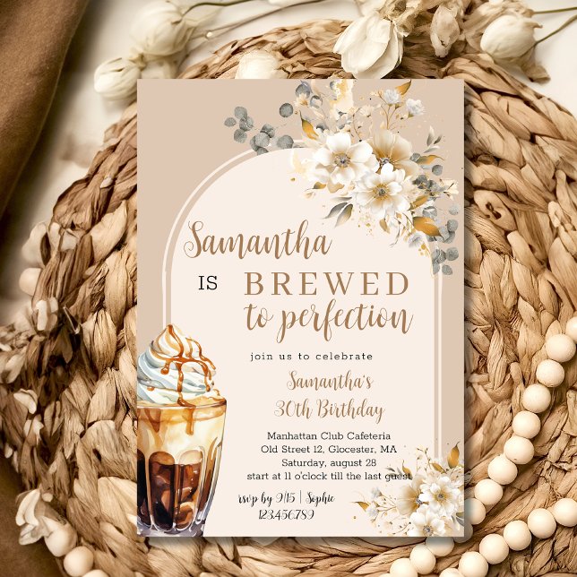 Invitation Floral brassé à la perfection café anniversaire (Créateur téléchargé)