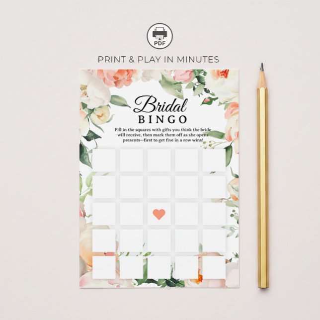 Invitation Floral Bridal Shower Bingo Game Printable (Créateur téléchargé)
