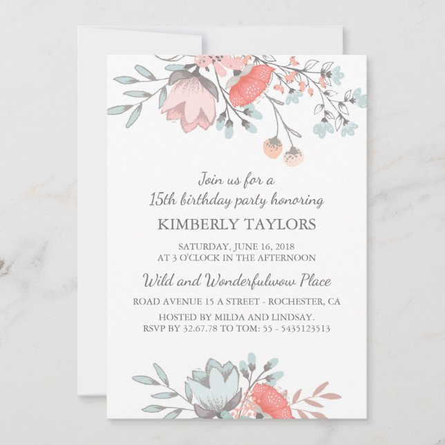 Invitation Floral Brithday Party Vintage (Devant)