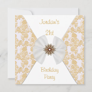 Invitation Floral Brown Gold White Bow 21e fête d'anniversair