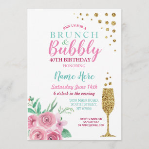 Invitation floral Brunch & Bubbly Pink