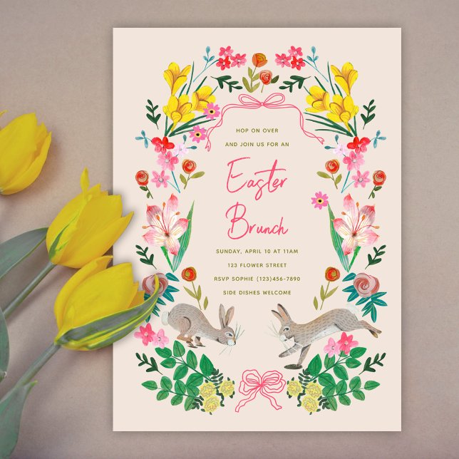 Invitation Floral Bunny Easter Brunch Spring Garden Party  (Floral Bunny Easter Brunch Spring Garden Party Card Invitation)