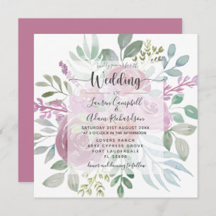 Invitation Floral Burgunday Pink Foliing Mariage