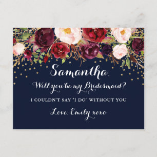 Invitation Floral Burgundy Navy Seras-Tu Ma Servante D'Accuei