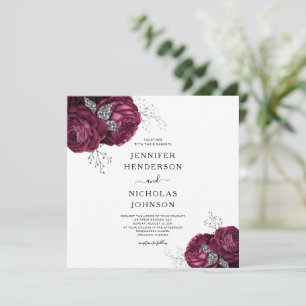 Invitation Floral Burgundy Peonies Mariage élégant