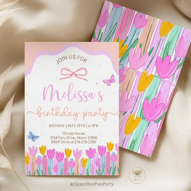 Invitation Floral Butterfly Birthday Party (butterfly invitation, floral birthday, garden party invite, wildflower invite, boho birthday, girls )