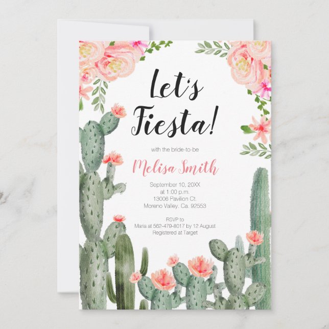 Invitation Floral Cactus Succulent Fête Fête des mariées (Devant)