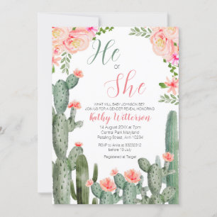 Invitation Floral Cactus Succulent Lui ou elle Genre Révélati
