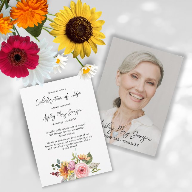 Invitation Floral Celebration of Life Photo Funeral (Créateur téléchargé)