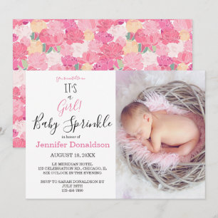 Invitation Floral C'est une fille ! Photos roses Bébé saupoud