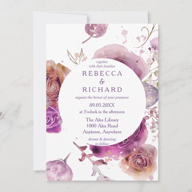 Invitation Floral Charm Aquarelle thème Mariage (Devant)