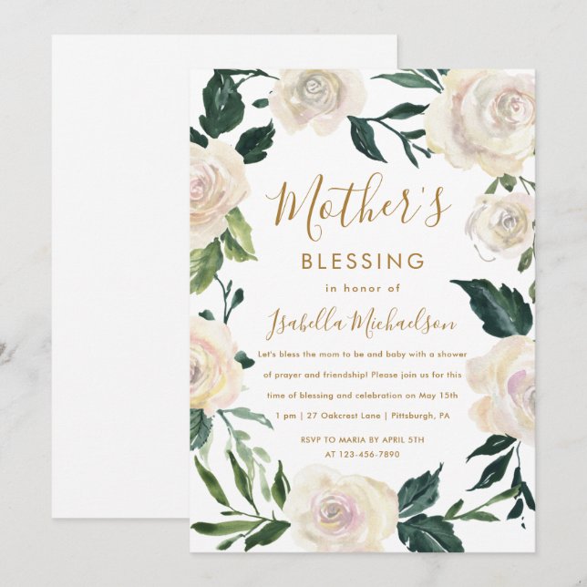 Invitation Floral Christian Mère et Baby Blessing Party (Devant / Derrière)