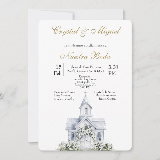 Invitation Floral Church Spanish wedding   (Devant)