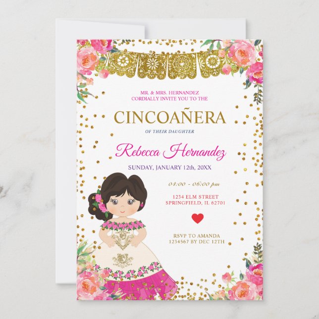 Invitation Floral CINCOAÑERA Royal Rose Mexicaine (Devant)