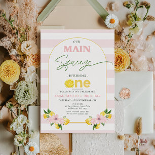 Invitation Floral Citron rose Main Squeeze 1er anniversaire