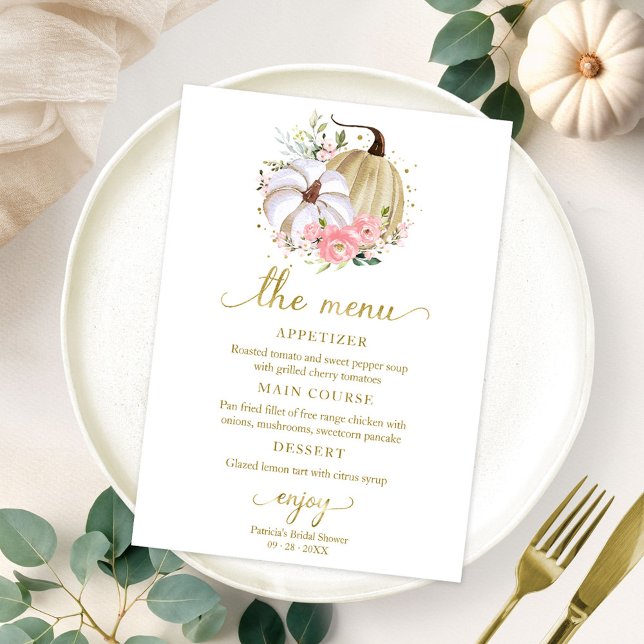 Invitation Floral Citrouille Automne Fête des mariées Menu Po (Créateur téléchargé)