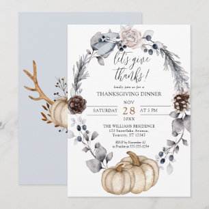 Invitation Floral Citrouille Automne Thanksgiving Dîner