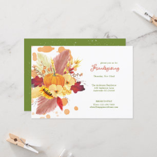 Invitation Floral Citrouille Friendsgiving Thanksgiving