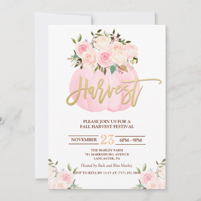 Invitation Floral Citrouille Harvest Festival (Devant)