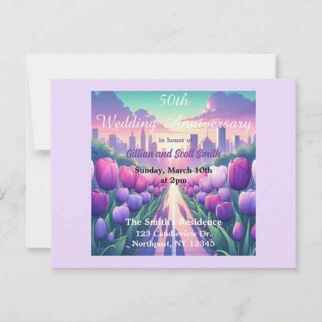 Invitation Floral Cityscape 50 Anniversaire Mariage Invitatio (Devant)