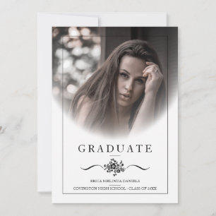 Invitation Floral Classic Typographie Photo Graduation En