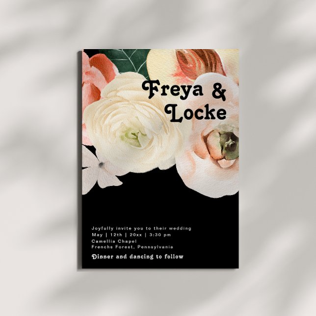 Invitation Floral coloré gras | Mariage Décontracté noir (Créateur téléchargé)