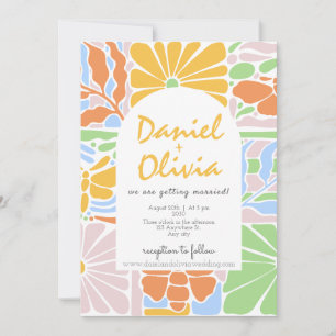 Invitation Floral Colorful Retro Mariage de cadre botanique