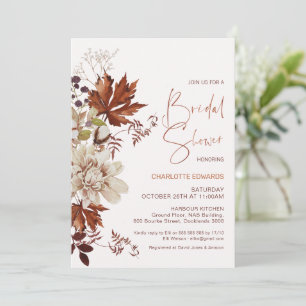 Invitation Floral Crème Brown Chute en Fête des mariées d'amo